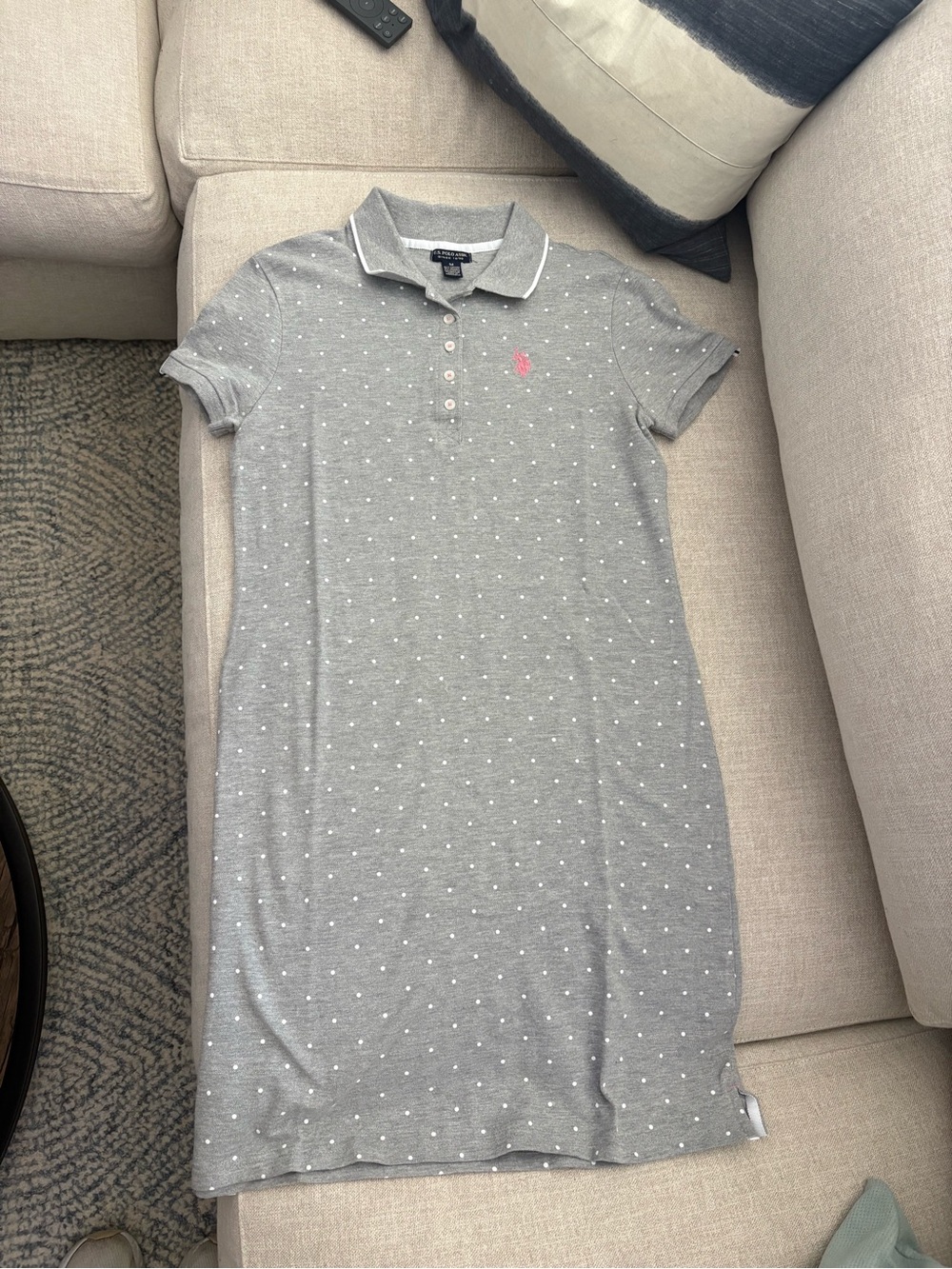 Ralph Lauren Gray Polo Polka Dot Dress with Pink Pony
